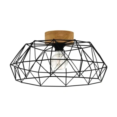 Obrázek EGLO stropní svítidlo Padstow, vintage, industriální, retro, zářič z oceli a dřeva, lampa do obývacího pokoje v černé, přírodní, chodby strop certifikovaný E27