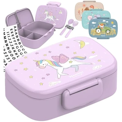 Obrázek BEARFOOT krabička na svačinu pro děti s přihrádkami, bez BPA, oběd, bento box, dívky a chlapce, svačinový 100% zabezpečený proti vytečení, box do