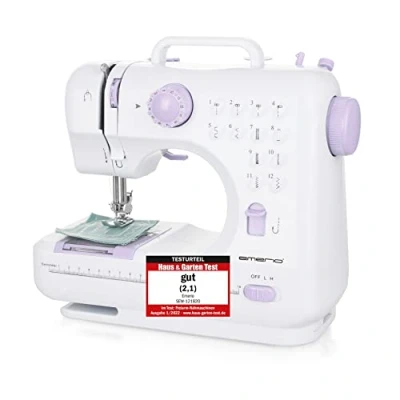 Obrázek Emerio Šicí stroj pro děti a začátečníky, SEW 121820, 12 vzorů stehů, mini s pedálem, proudem provozem na baterie, doma, LED světlo, automatika před vzad, bílá/růžová