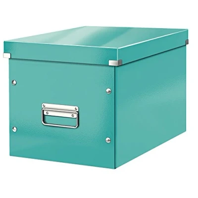 Obrázek Leitz Click &amp; Store úložný box s víkem velký, na kostky vhodný pro regály Kallax v obývacím pokoji nebo kanceláři, z 80 % recyklované prémiové tvrdé lepenky, stabilní kovové rukojeti, ledově