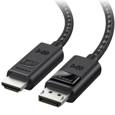 Obrázek Cable Matters HDMI Displayport kabel 1. 4 s 4K 120Hz nebo 8K 60Hz 1,8m, jednosměrný na (HDMI Displayport) v černé barvě, podpora pro RTX 3080/3090, RX 6800/6900 UVM