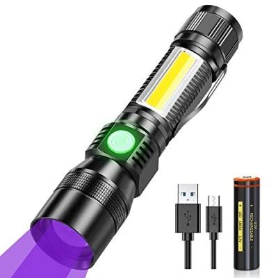 Obrázek Karrong LED UV kapesní svítilna 395 nm Magnet USB nabíjecí, COB boční světlo červené 2200 mAh baterie, vodotěsná ultrafialová lampa černé pro venkovní kempování turistiku nouze domácí
