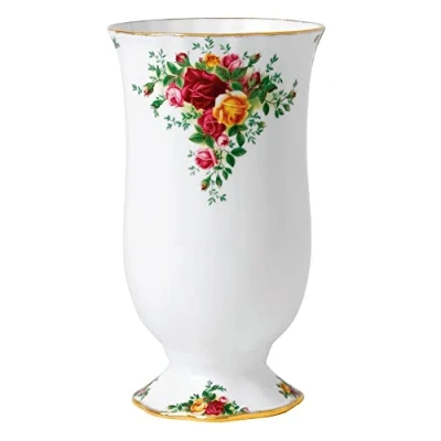 Obrázek Royal Albert Old Country Roses Vase Geschenk Vintage aus feinem Knochenporzellan mittlere Größe Blumenmuster, 22 cm, Weiß