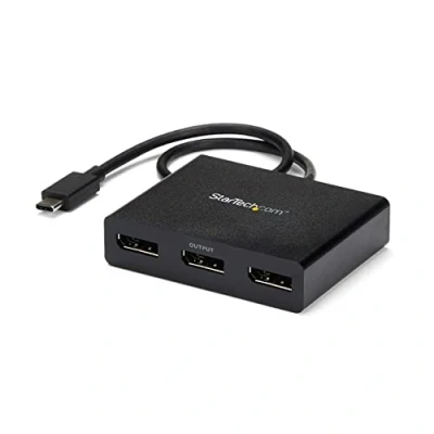 Obrázek StarTech.com 3portový USB C multimonitor adaptér, na 3x DisplayPort 1. 2 MST rozbočovač, trojitý 1080p 30Hz DP Laptop Display Extender / Splitter, extra dlouhý integ. kabel, pouze Windows