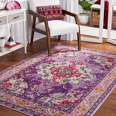 Obrázek SAFAVIEH Boho koberec do obývacího pokoje, jídelny, ložnice Monaco Collection, krátká předsíň, fialová a fuchsiová, 155 x 231 cm