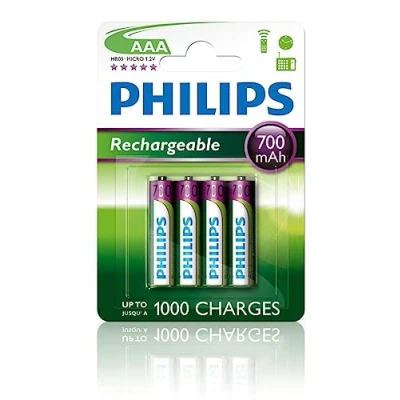 Obrázek PHILIPS AAA baterie 4 kusy HR03 dobíjecí NiMH 1,2 V 1000 dobíjení 700 mAh