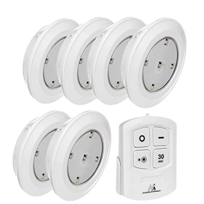 Obrázek Maclean MCE165 sada 6 x LED žárovek + dálkové ovládání se 4 funkcemi podhledové osvětlení stropní nástěnná lampa bezdrátová na baterie bílá