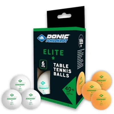 Obrázek Míček na stolní tenis Donic Schildkröt 1 hvězda Elite, kvalita Poly 40+, 6 ks v blistru, 3 x bílá / oranžová