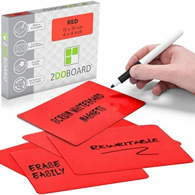 Obrázek 25 magnetů pro opakované popisování 15 x 10 cm agile, Scrum, Kanban nebo Lean. Poznámkové lístky jsou snadno odnímatelné a opakovaně použitelné
