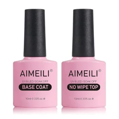 Obrázek AIMEILI Base Coat Top UV LED Gel lak na nehty gelový podkladový &amp; vrchní sada manikúra 2 x 10 ml