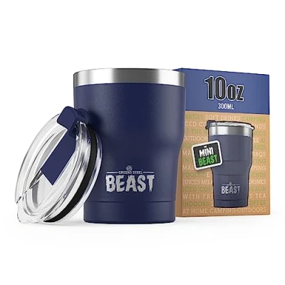 Obrázek termohrnek Beast I opakovaně použitelný na kávu To Go se 2 slámky a čisticím kartáčkem dvoustěnný pohárek pití z ušlechtilé oceli perfektní nebo ledovou kávu, Královská modrá