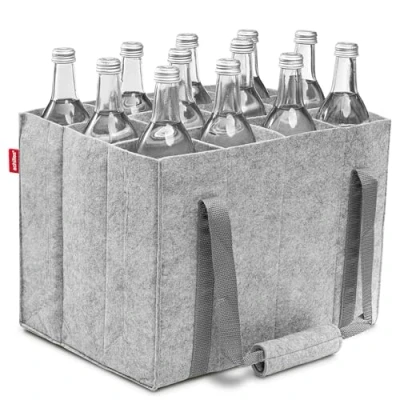 Obrázek achilles Taška na láhev s přihrádkami, také 1,5litrové lahve, z plsti, 100% recyklovaná (šedá), 12 lahví,