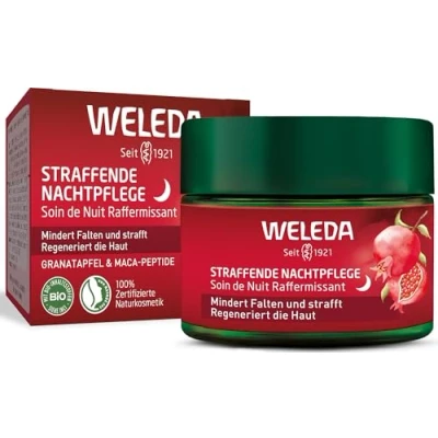 Obrázek WELEDA Bio zpevňující noční péče přírodní kosmetika Natural Anti Aging pleťový krém s olejem ze semen granátového jablka a maca peptidy. Hydratační redukuje vrásky regeneruje pokožku (1x 40