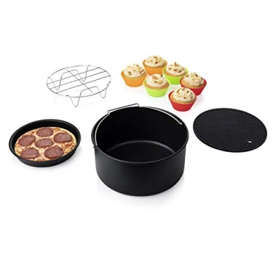 Obrázek Princess 10dílná sada příslušenství pro XL horkovzdušnou fritézu 3,2 litru přihrádka na hrnec, plech pizzu, forma gril, grilovací rošt, misky muffiny, 182011, černá