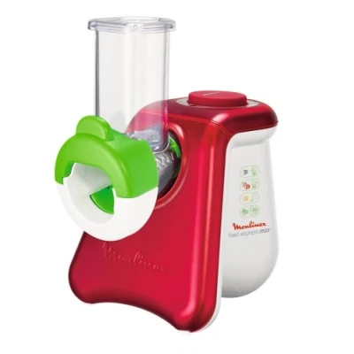 Obrázek Moulinex DJ8115 elektrický řezbářský strojek Fresh Express Max sekáček 5 bubnových vložek s funkcí kostek 260 W rubínově červená povrchová úprava bílá/metalická 14 cm d x 27 š