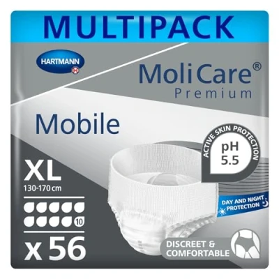 Obrázek MoliCare Premium Mobile Einweghose: Diskrete Anwendung bei Inkontinenz für Frauen und Männer; 10 Tropfen, Gr. XL (130 170 cm Hüftumfang), 4x14 Stück