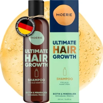 Obrázek Minerální šampon pro růst vlasů MOÉRIE delší, silnější a plnější vlasy veganské vlasové produkty, bez parabenů, všechny typy vlasů, obnovují vypadávání 251 ml, mléko
