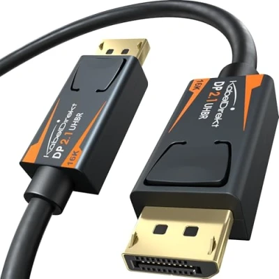 Obrázek KabelDirekt DisplayPort 2. 1 kabel/16K DP Kabel 2 m UHBR, DP80 s 80 Gbit/s pro Gaming PC/Monitor FreeSync/G Sync, extrémně vysoký výkon: 16K@60Hz, 8K@120Hz, 4K@240Hz, zamykání