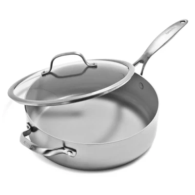 Obrázek GreenPan Venice Pro Tri Ply 28cm/4.8l Schmorpfanne mit Hilfsgriff und Deckel, Gesundes Antihaft Kochgeschirr aus Edelstahl, PFAS frei, Mehrschichtig, Induktion, Spülmaschinenfest, Backofenfest, Silber