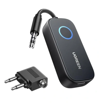 Obrázek UGREEN Letadlo Bluetooth 5.2 vysílač s extra duálním 3,5 mm AUX adaptérem, adaptér pro dvě sluchátka, jako Airpods, 2 v 1 přijímač kompatibilní TV, stereo zařízením