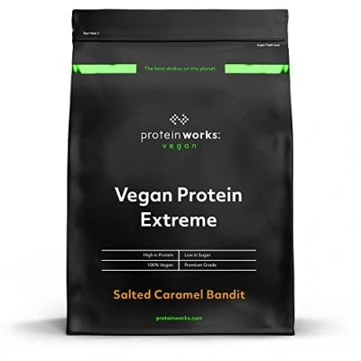 Obrázek protein Works Vegan Extreme 29 g rostlinný směs sóji, hrášku, dýně, hnědé rýže a slunečnice bez laktózy lepku 57 servírek slaný karamel 2 kg