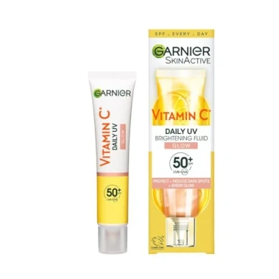Obrázek Garnier Krém proti slunci s vitaminem C, LSF 50+, chrání a koriguje poškození způsobené sluncem, vyrovnává tón pleti, pro obličej krk, veganské, všechny typy Daily UV Glow, 40 ml