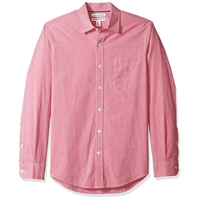 Obrázek Amazon Essentials Herren Langärmeliges Hemd aus Popeline, Schmale Passform, Rot Vichy Muster, L