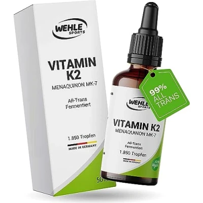 Obrázek Vitamín K2 MK7 200 µg 1850 kapek 50 ml Premium: 99% All Trans Menaquinon laboratorně testováno, veganské, vysoké dávkování a vyroben v DE.