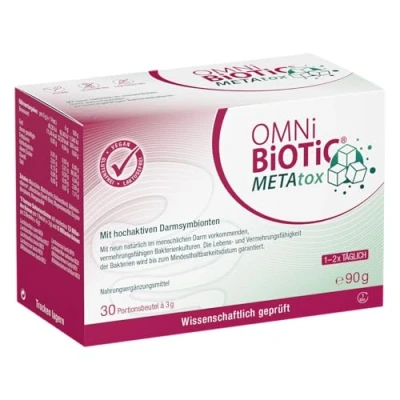Obrázek OMNi BiOTiC METAtox 30 porcí 9 kmenů bakterií 15 miliard zárodků v denní dávce prášek Vegan pro každodenní použití S bakteriemi střevní mikroflóru