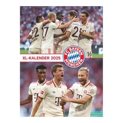 Obrázek N NEUMANNVERLAGE FC Bayern Mnichov 2025 plakátový kalendář, 48 x 64 cm, fotbalový kalendář s motivy hvězd, fanoušků fotbalovými vrcholy, spirálová vazba a mezinárodní
