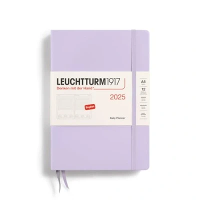 Obrázek LEUCHTTURM1917 370701 Denní kalendář 2025, Medium A5 Hardcover 12měsíční plánovač a poznámkový blok, linkovaný fialový, anglický