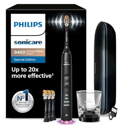 Obrázek Philips Sonicare DiamondClean Smart 9400 elektrický zubní kartáček, sonický kartáček s aplikací, tlakový senzor, rozpoznání hlavice kartáčku, 4 režimy čištění a 3 stupně intenzity, černý, model