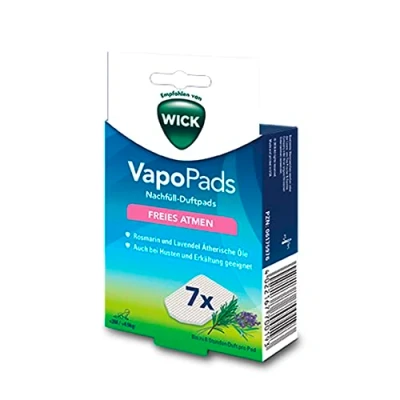 Obrázek WICK Vapo Pads rozmarýn a levandule, s éterickými oleji, hodí se k našim zvlhčovačům, inhalátorům difuzorům, při nachlazení nachlazení, uvolňují uvolňující výpary, bílé, 7 balení
