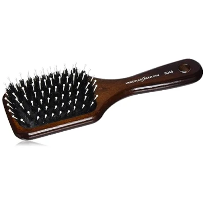 Obrázek HERCULES SÄGEMANN Paddle Brush, 8 řad Kartáč na vlasy ze dřeva pro rozčesávání, s kančími štětinami a polyamidovými tužkami malými kulovými hlavami zdravé Barva: Tmavé dřevo