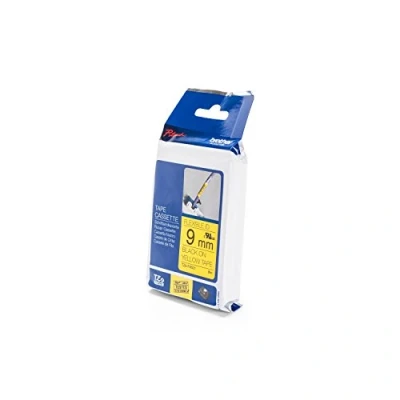 Obrázek Brother Originální P Touch popisovací páska TZE FX621 9 mm, černá na žluté PT H100LB/R, H105, E100/VP, D200/BW/VP, D210/VP pro označení kabelů a trubek, laminované, TZEFX621