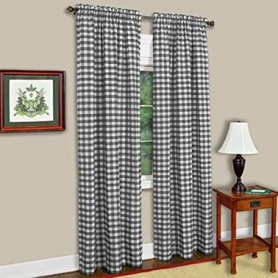 Obrázek Achim Home Decor okenní závěs, čtverečkovaný, 107 cm šířka, 160 délka, černý a bílý kostkovaný, světlo filtrování závěsy do ložnice, obývacího pokoje jídelny, černá/bílá