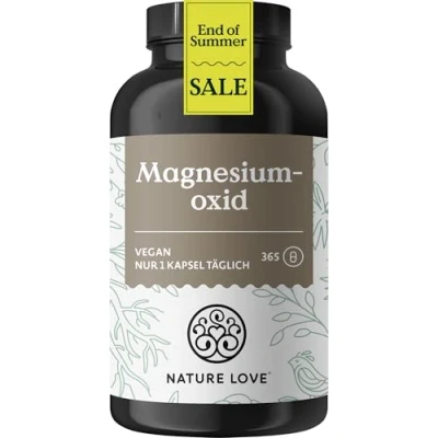 Obrázek NATURE LOVE® Oxid hořečnatý 365 kapslí 660 mg (z toho 400 elementárního hořčíku) v jedné kapsli laboratorně testováno, vysoká dávka, veganská, vyrobeno Německu