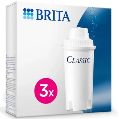 Obrázek BRITA filtrační patrony Classic v balení 3 pro starší vodní filtry ke snížení vápna, chloru a látek, které zhoršují chuť vody z vodovodu