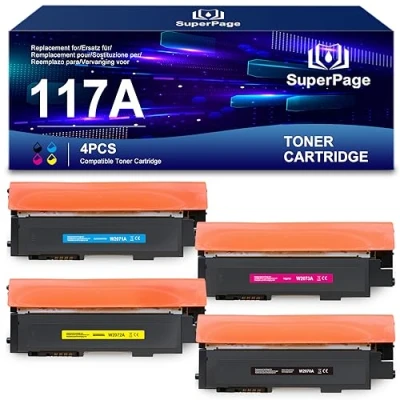 Obrázek Superpage Náhrada za HP 117A toner sada kompatibilní s tonery Color Laser MFP 179fwg 178nwg 179fnw 178nw 150nw 150a W2070A W2071A W2072A W2073A (4dílné balení, černá azurová purpurová žlutá)