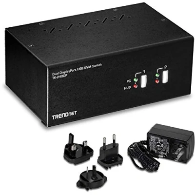Obrázek TRENDnet TK 240DP 2portový DisplayPort KVM přepínač se dvěma monitory a audio, USB 2. 0 Hub, 4K UHD rozlišení až 3840 x 2160, připojení dvou monitorů
