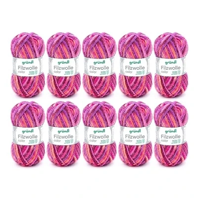 Obrázek Gründl Plstěná vlna color, (certifikováno Öko Tex, 100% střižní k plstění, 50 g / m, tloušťka jehlic: 8 9, 10 klubka á g), oranžová fuchsiová fialová vícebarevná, 31 x 32 6 cm