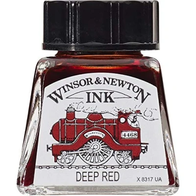 Obrázek Winsor &amp; Newton 1005227 Drawing Inks kreslicí tuš pro kaligrafy, ilustrátory, grafiky, umělce voděodolné barvy, vynikající průhlednost, láhev 14 ml tmavě červená