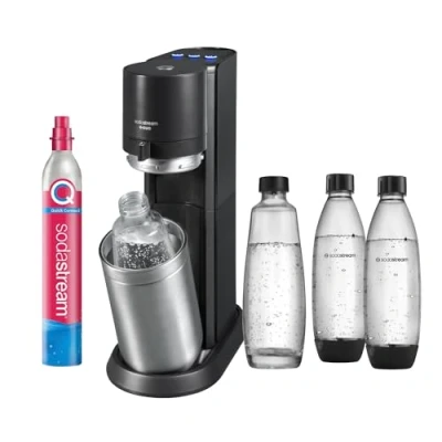 Obrázek SodaStream Elektrický výrobník sody E DUO s bombičkou CO2 Quick Connect vč. 1x 1l skleněné láhve a 2x plastové (vhodná do myčky) barva: titan
