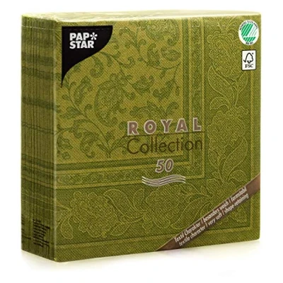 Obrázek Papstar, 50 ubrousků &quot;ROYAL Collection&quot; složené 1/4 40 cm x olivově zelené &quot;Ornaments&quot;, #81746