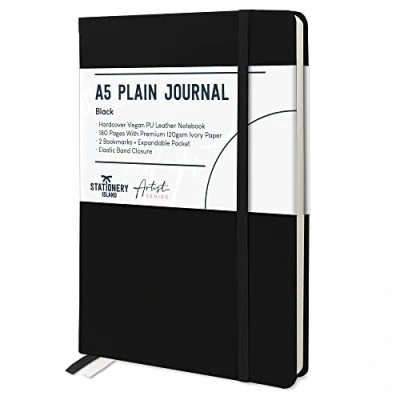 Obrázek STATIONERY ISLAND Poznámkový blok a5 Blanko, deník pevná vazba s 120 g/m² silným papírem, 180 stran deník, notebook pro dívky, cestovní plán, učení, psaní