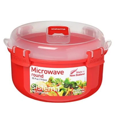 Obrázek Sistema Kulatá miska do mikrovlnné trouby Microwave 915 ml nádoba na potraviny odolná s parním ventilem bez BPA červená
