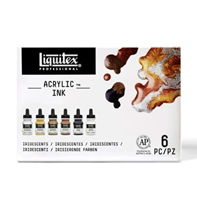Obrázek Liquitex 3699315 tekuté profesionální akrylové barvy inkoust, sada 6 barev po 30 ml tuš, kovové