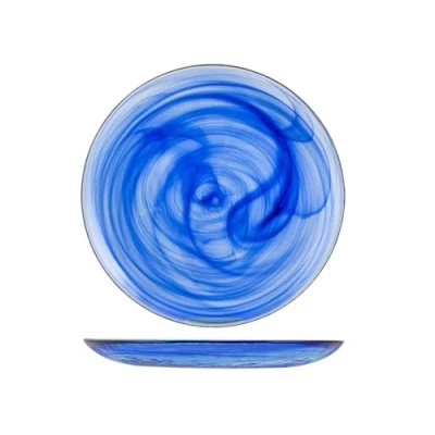 Obrázek H&amp;h set 6 piatti piani alabastro in vetro blu cm 27,5