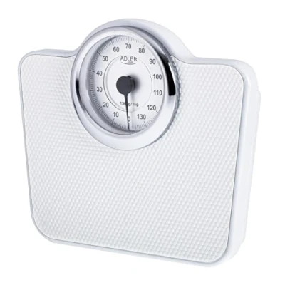 Obrázek Adler AD 8180 mechanická osobní váha tělesná hmotnost analogová fitness kapacita 136 kg 15 cm ciferník protiskluzový povrch snadno čitelný kalibrováno tlačítkem
