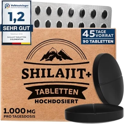 Obrázek Tablety Shilajit 45 000 mg 90 tablet čistý originální Mumijo bohatý na 82 % kyseliny fulvinové ručně vyrobené